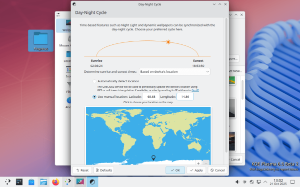KDE Plasma 6.5. Скругленные углы, разрешения для Flatpak, ночные обои KDE Plasma 6.5. Скругленные углы, разрешения для Flatpak, ночные обои