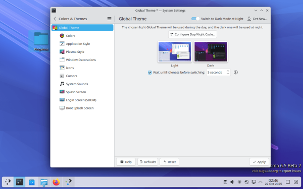 KDE Plasma 6.5. Скругленные углы, разрешения для Flatpak, ночные обои KDE Plasma 6.5. Скругленные углы, разрешения для Flatpak, ночные обои