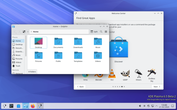KDE Plasma 6.5. Скругленные углы, разрешения для Flatpak, ночные обои KDE Plasma 6.5. Скругленные углы, разрешения для Flatpak, ночные обои